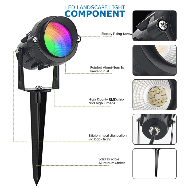 Luz de paisaje RGBW de 12W, luz de camino LED RGB que cambia de Color, iluminación de paisaje con control remoto, foco exterior impermeable IP65