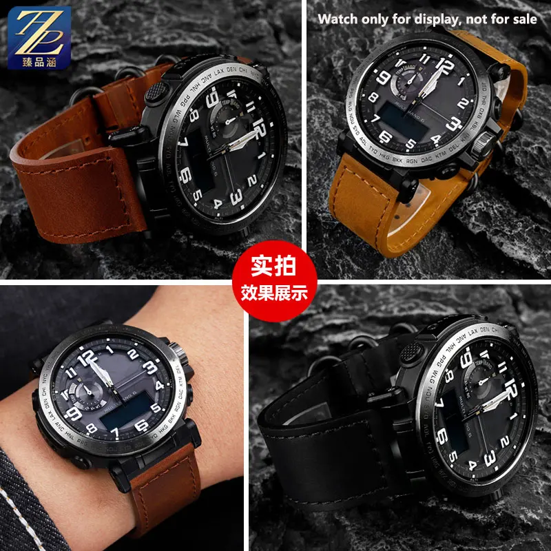 男性用レザーウォッチストラップ,カカシオマウンテンバイク用改造腕時計,PRG-600,650y,PRW-6600Y,ybシリーズ,24mm