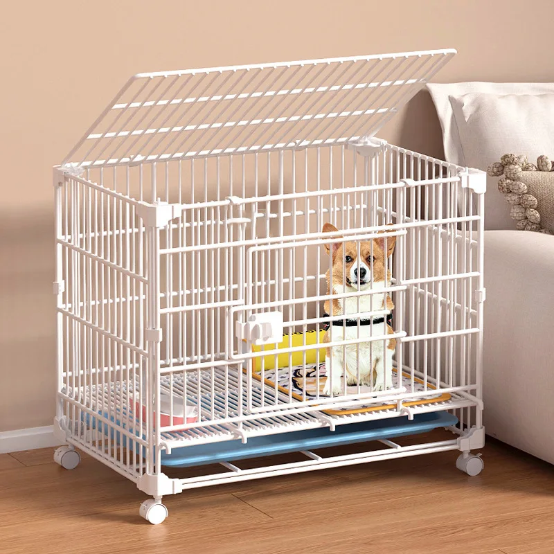 

HYS bold dog cage buckle medium and small dog indoor reinforced dog cage kennel with toilet cat cage pet
