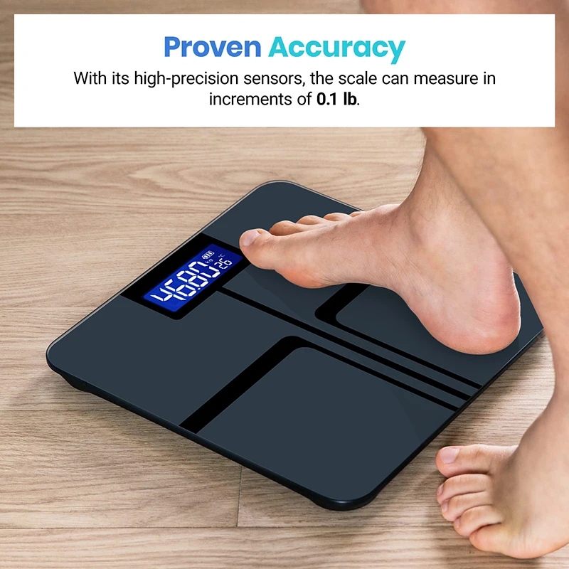 Grey Digital Bathroom Scale For Body Weight, High Precision Body Weight Scale, Temperature Display High Strength Tempered Glass