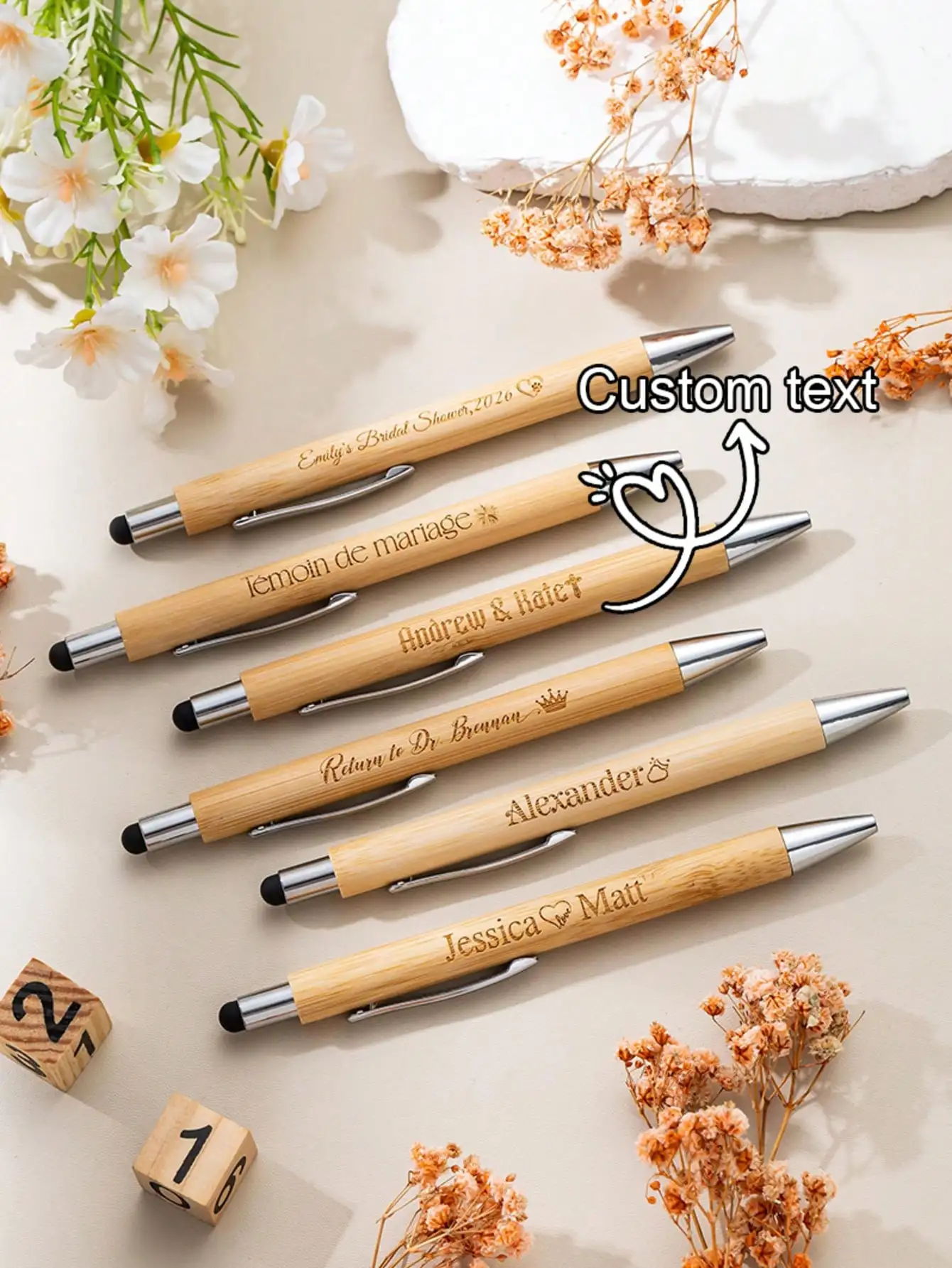 Personalized Bamboo Pen Custom Wooden Pen Thank You Gift Ideal for Business Partners Teachers Students Maids of Honor Brides And