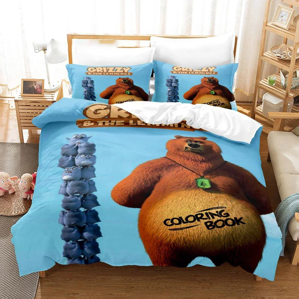 3D Printed Grizzy N Lemmings Bedding Set Duvet Cover Bedroom Comforter Covers Single Twin King ​Size Quilt Cover Home 2/3PCS