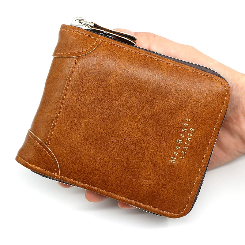 Men\'s Short Zipper Wallet Fashion Casual PU Leather Card Holder With Coin Pocket