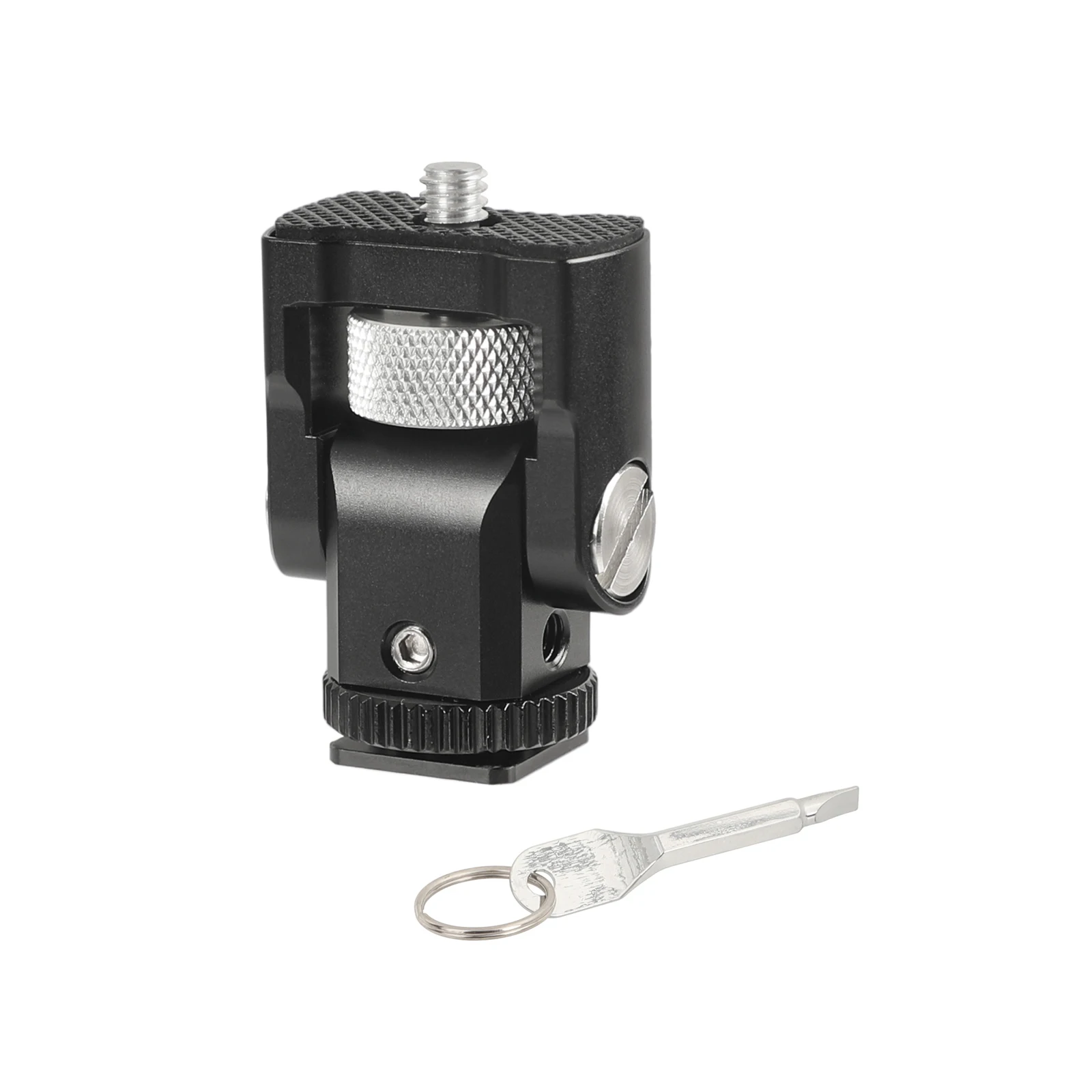 1/4"-20 Support Holder 90 Degree Tilt Adjustable With Shoe Mount Adapter For Monitor / LED Flashlight (Protective Case Included)