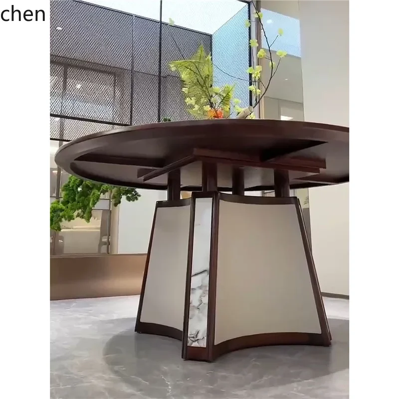 b7- Ebony Wood Dining Table and Chair Set Modern High-End Round Table  Solid Wood Round Dining Table with Turntable