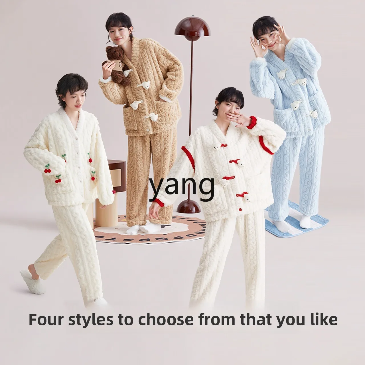 LMM pajamas women can wear coral fleece cute winter warm suit