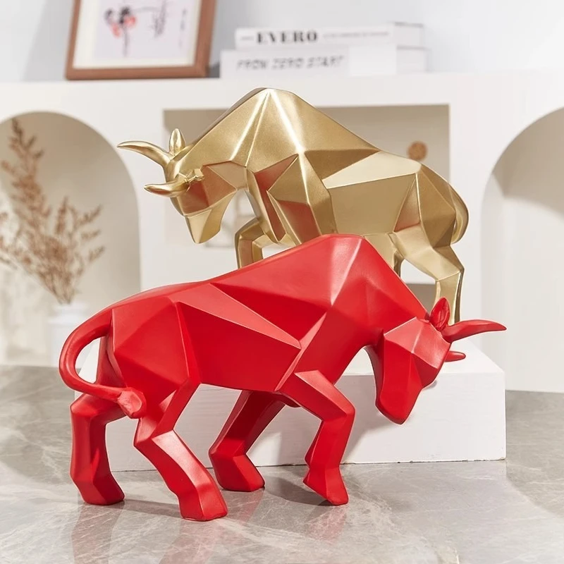 Modern Minimalist Resin Wall Street Bull Statue Buffalo Sculpture Decoration Abstract Room Desk Home Study Decoration Gift