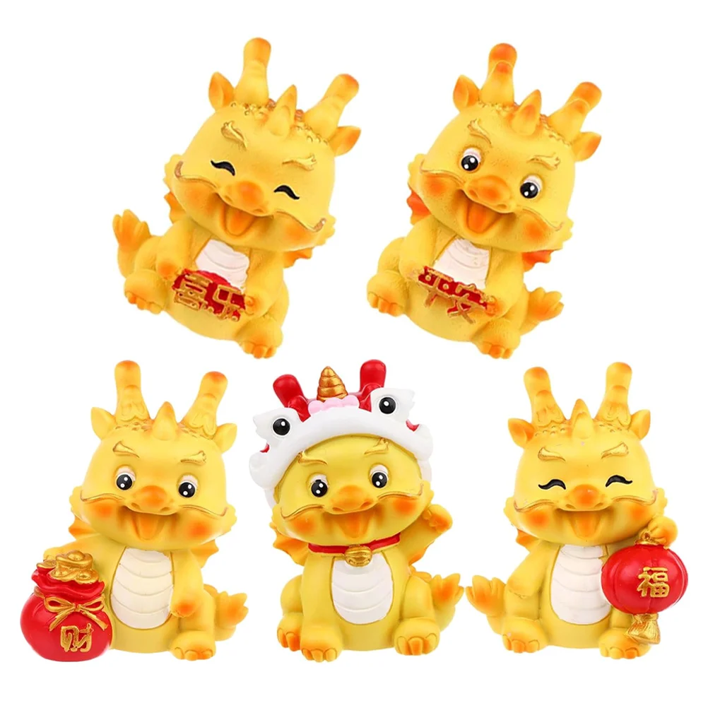 5Pcs Resin Dragon Decor Miniature Figurines Creative Design for Car Home Garden Adornment Mini Resin Dragon Statues