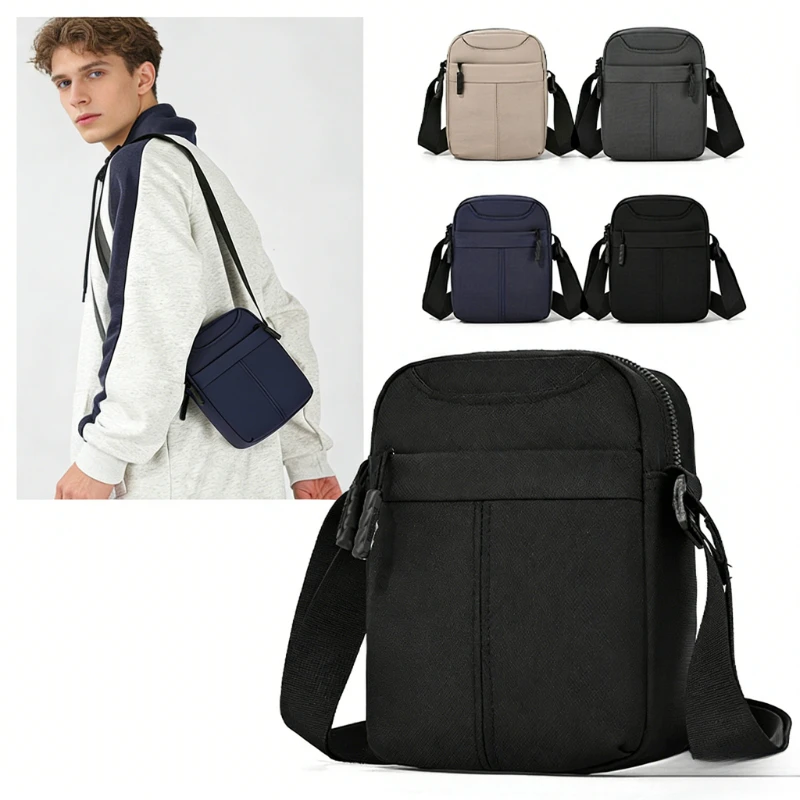 

Premium Crossbody Bag Men Women Lightweight Messenger Bag Solid Color Business Travel Zipper Pocket Phone Satchel Classic Black