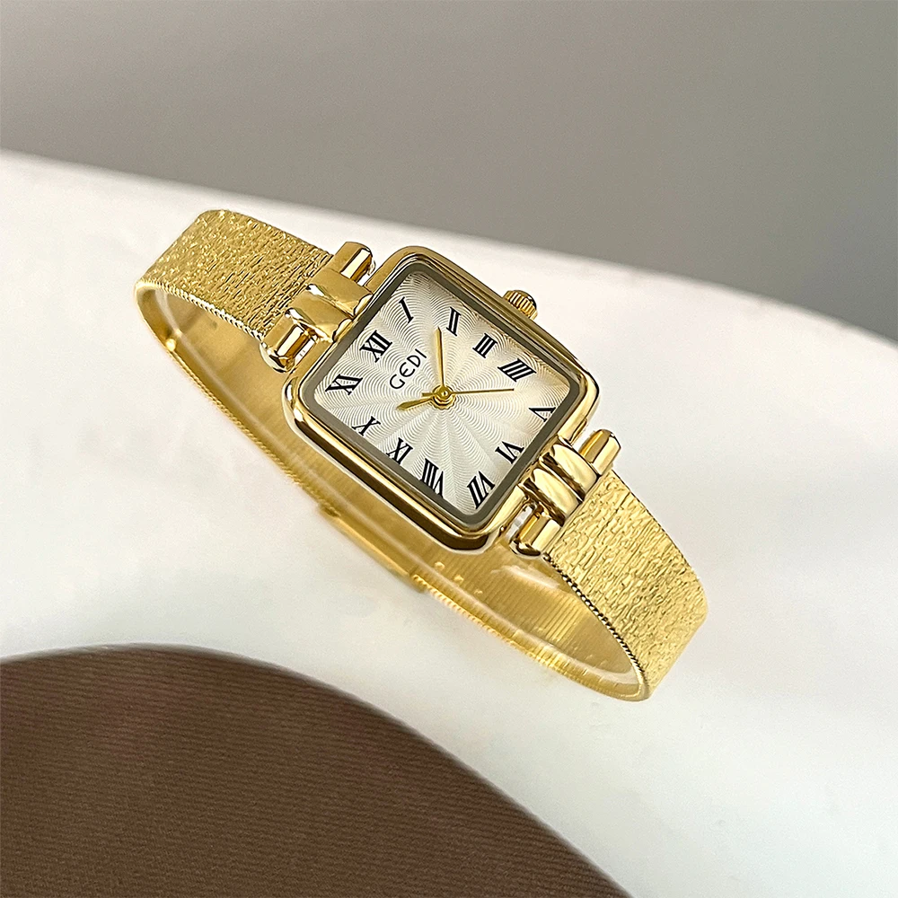 GEDI Square Dial Steel Strap Quartz Women's Wristwatch High-end Light Luxury Vintage Simple Temperament Women Watch