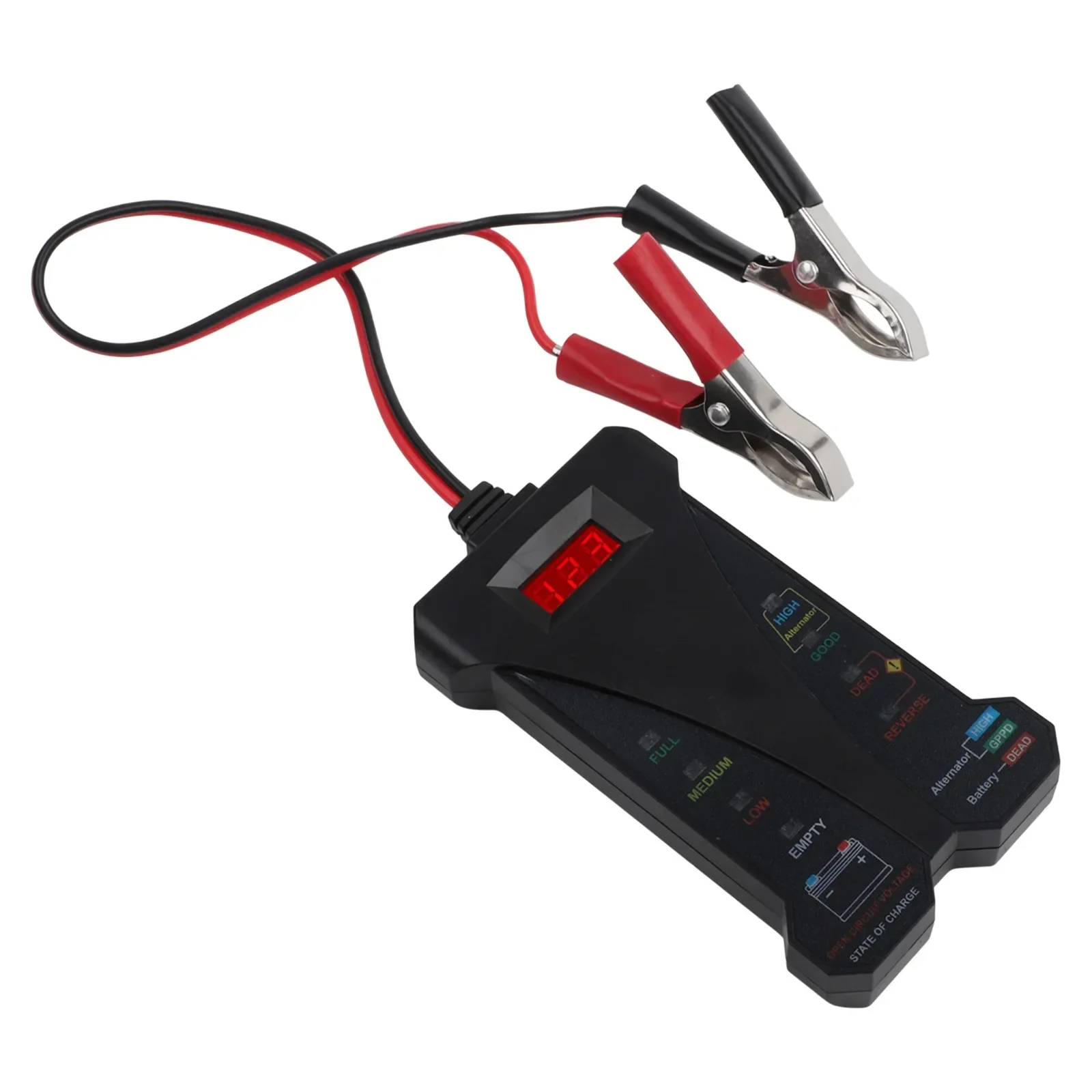 

12V Digital Battery Tester with LED Indicators for Accurate Voltage Measurement and Alternator Output Analysis