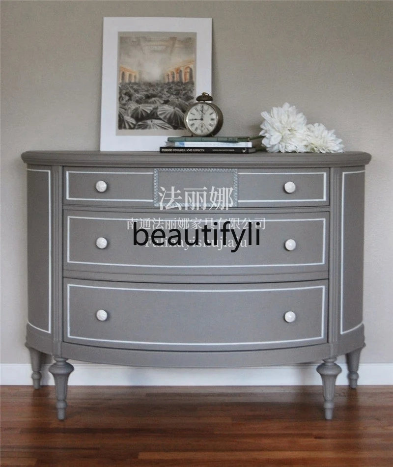 خزانة الشرفة الخشبية الصلبة الفاخرة الخفيفة، خزانة تخزين بأدراج نصف دائرية، خزانة ديكور لغرفة المعيشة #2