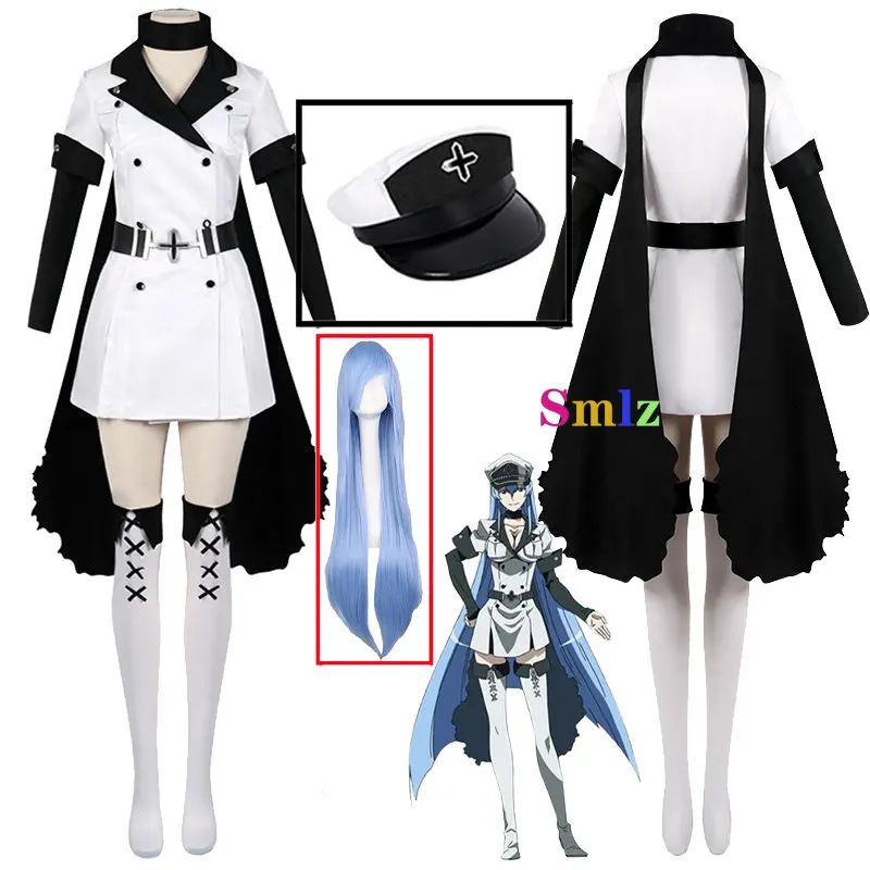 

Esdese Cosplay Anime Akame ga KILL Cosplay Costume Female Esdeath Dress Uniform Halloween Party Suit Wig