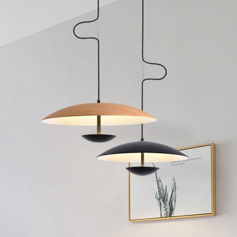 

Nordic Design Led Pendant Lights Wood Grain Black for Table Dining Room Kitchen Home Decor Hanging Light Fixture