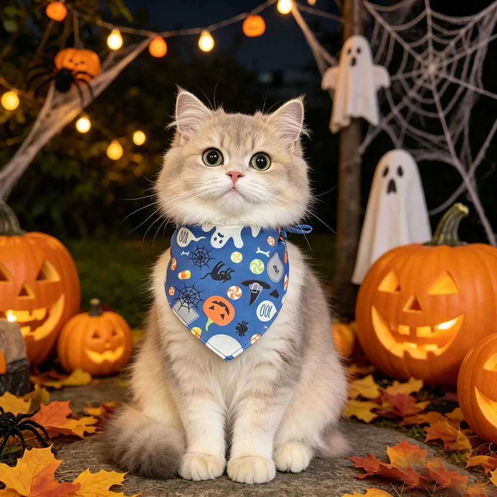 5PCS Color in Random Halloween Dog Bandanas Bulk Pet Bibs Colorful Triangle Scarf Pet Bandanas for Small Cats Dogs Halloween Par