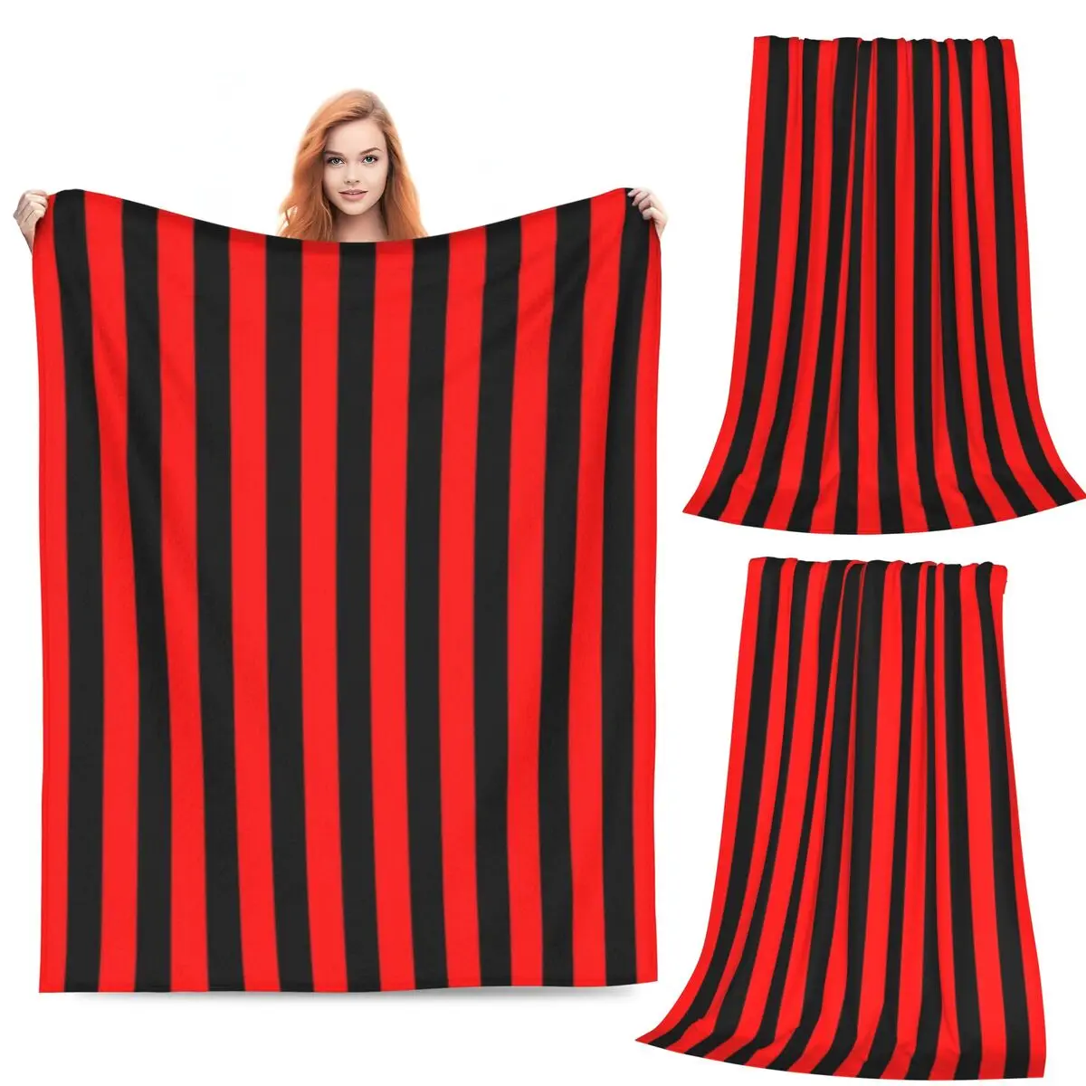 Red And Black Vertical Stripes Blankets Flannel Sofa Throw Blanket Warm for Home Bedroom Outdoor Throws Bedspread Quilt
