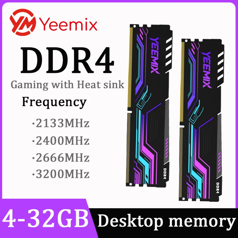 Yeemix DDR4 Desktop Memory 8GB 16GB 4GB 32GB 3200MHz 2666MHz 2400MHz 2133MHz dimm RAM for Gaming with Heat sink High Compatible