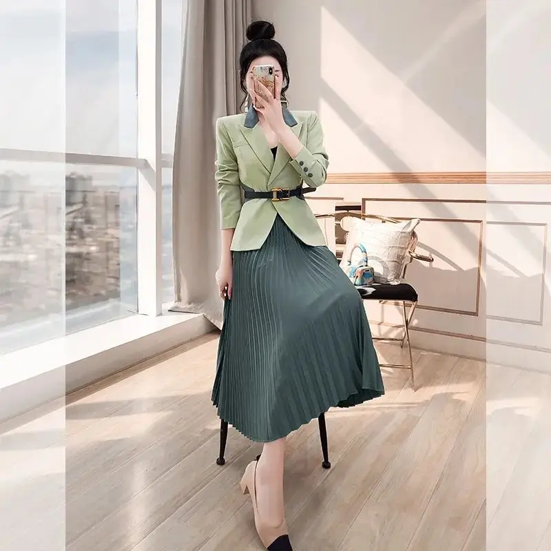 Spring Summer New Elegant Fashion Women\'s Clothing Long Sleeve Korean Style Female Clothes Occupation Solid Casual Dresses Suit