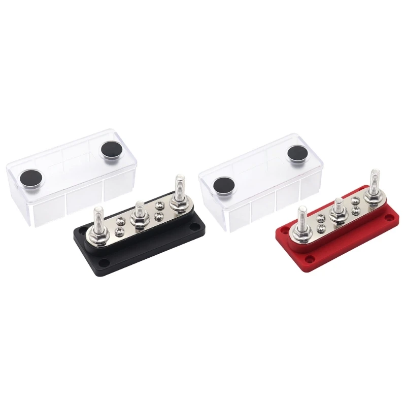 

Bus Bar 3x 5/16" Studs Terminals Power Distribution Block Busbar with Cover for Marine Automobile and Solar Wiring RVs