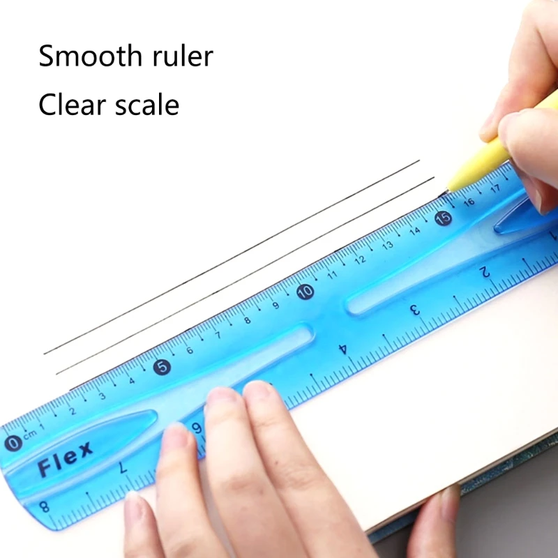 2x Plastic Ruler Duals Scale Bendable Flexible Rubber Ruler Clear Straight Ruler