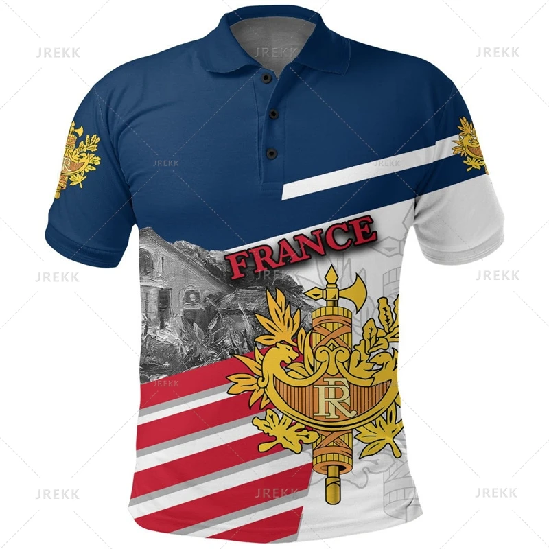 France Emblem Polo Shirt For Men Summer Golf Tennis Short Sleeve Outdoor Running Fitness Tees Round Neck Loose Sports T Shirts image 5