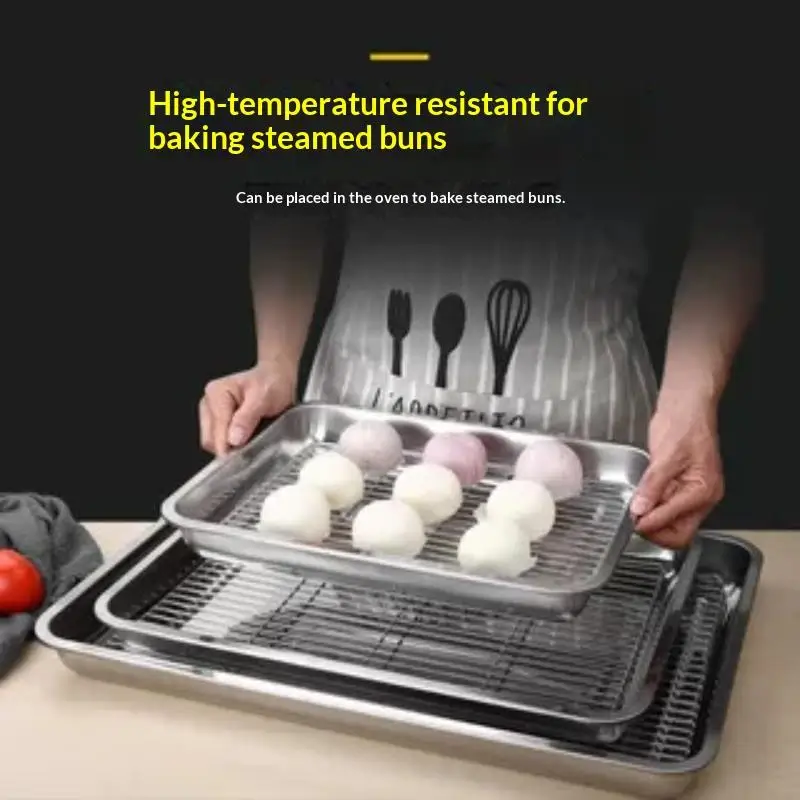 New Stainless Steel Baking Tray With Removable Cooling Rack Set Non-stick BBQ Pan Tray Plate Oven Rack Cooking Roasting Dish