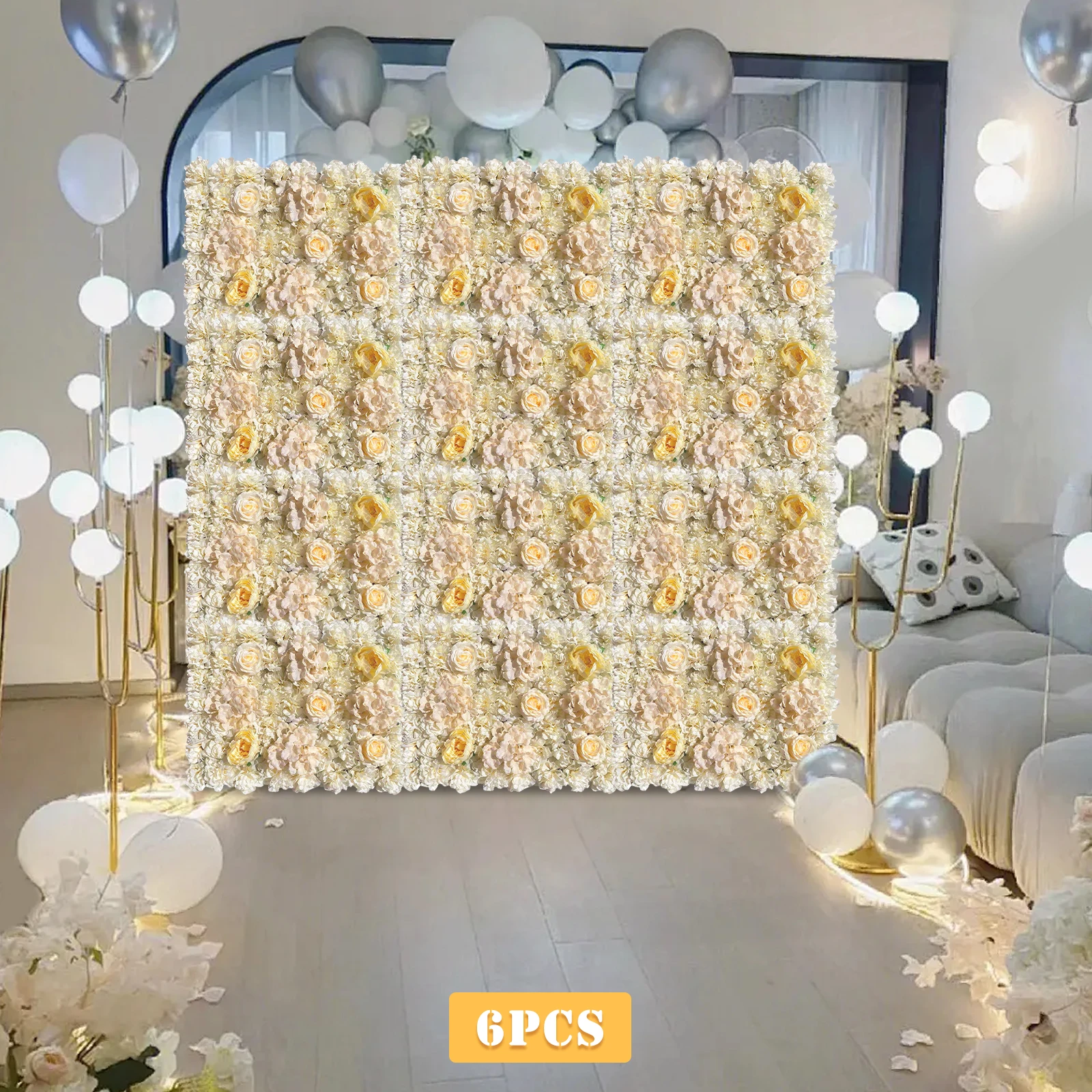 

Набор из 6 искусственных цветочных панелей для стен, 60x40 см, 3D реалистичные пионы, розы, гортензии, многоразовый декор для вечеринок