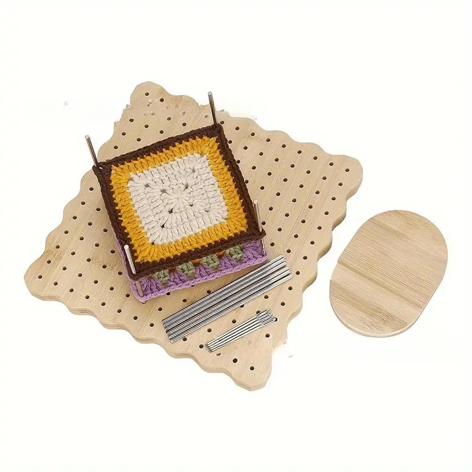 Bamboo Wooden Granny Square Crochet Blocking Board Wool Weaving Board Weaving Shaping Wood Hole Board For Knitting Crochet Gifts