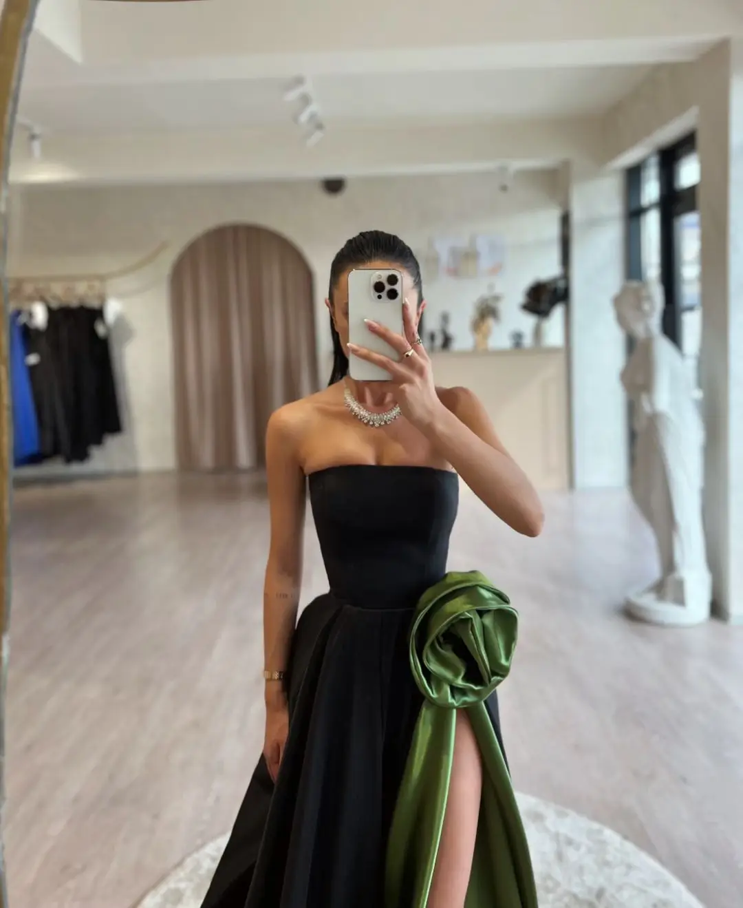 Contrast Color A Line Satin Evening Dresses For Wedding Party 2025 Strapless Prom Dress Sexy Slit Party Gown Robe Soirée Femme