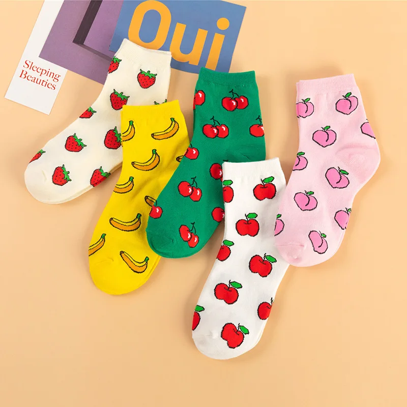 Women Socks Kawaii Funny Fruit Banana Lemon Strawberry Harajuku Colorful Cute Crew Socks Woman Cotton Dropshipping Supplier Sox