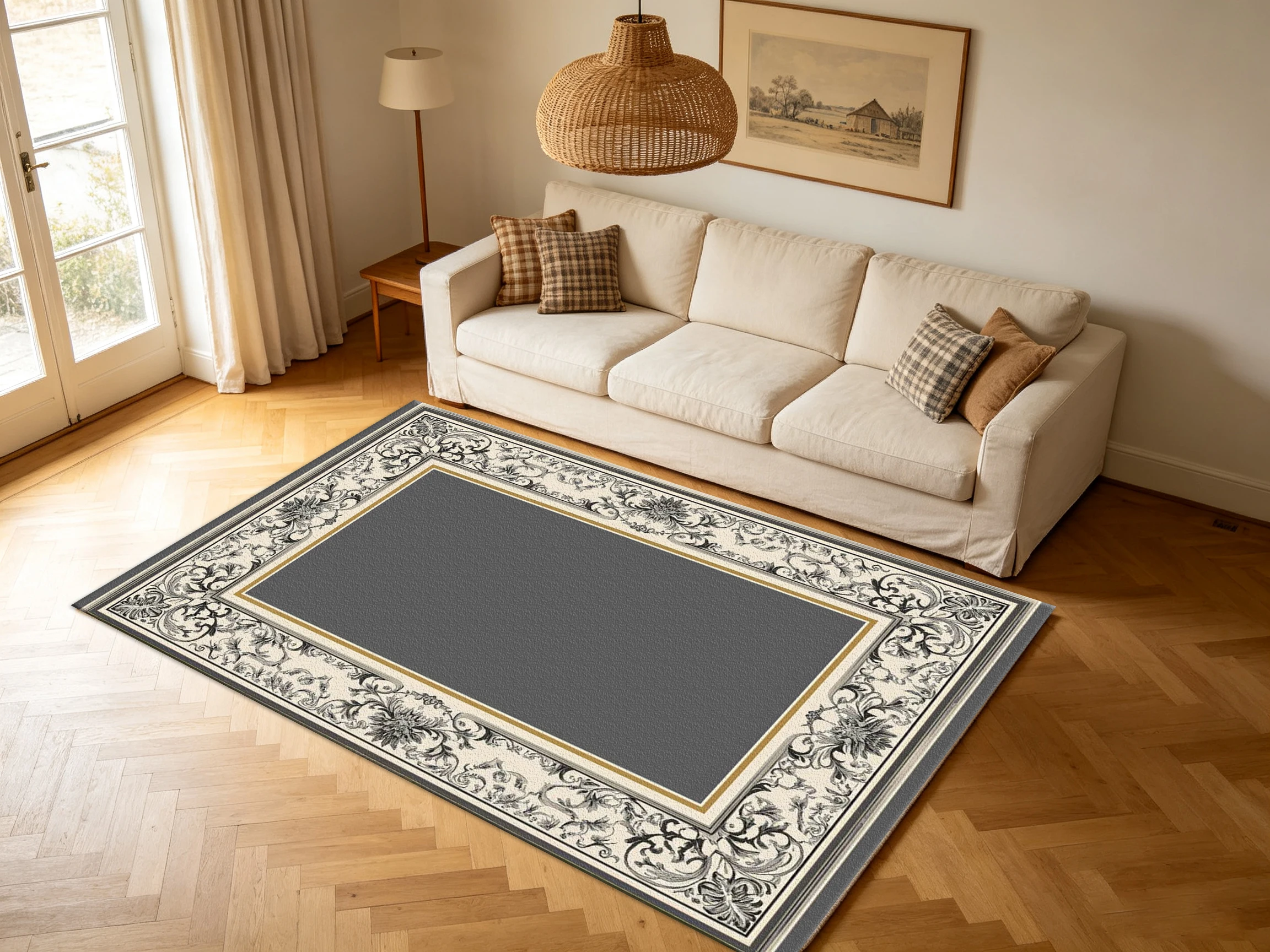 Vintage Ornate Floral Frame Carpet Flooring, Luxury European Style Non Slip Area Rug for Living Room Entryway Decor