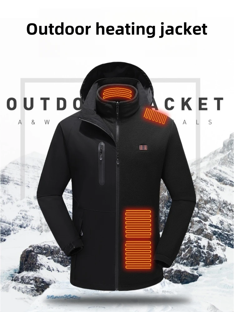 Usb Heating Warmth Men's 3-In-1 Waterproof 15 Zone Heat Jacket Camping Hunting Coat M-4xl