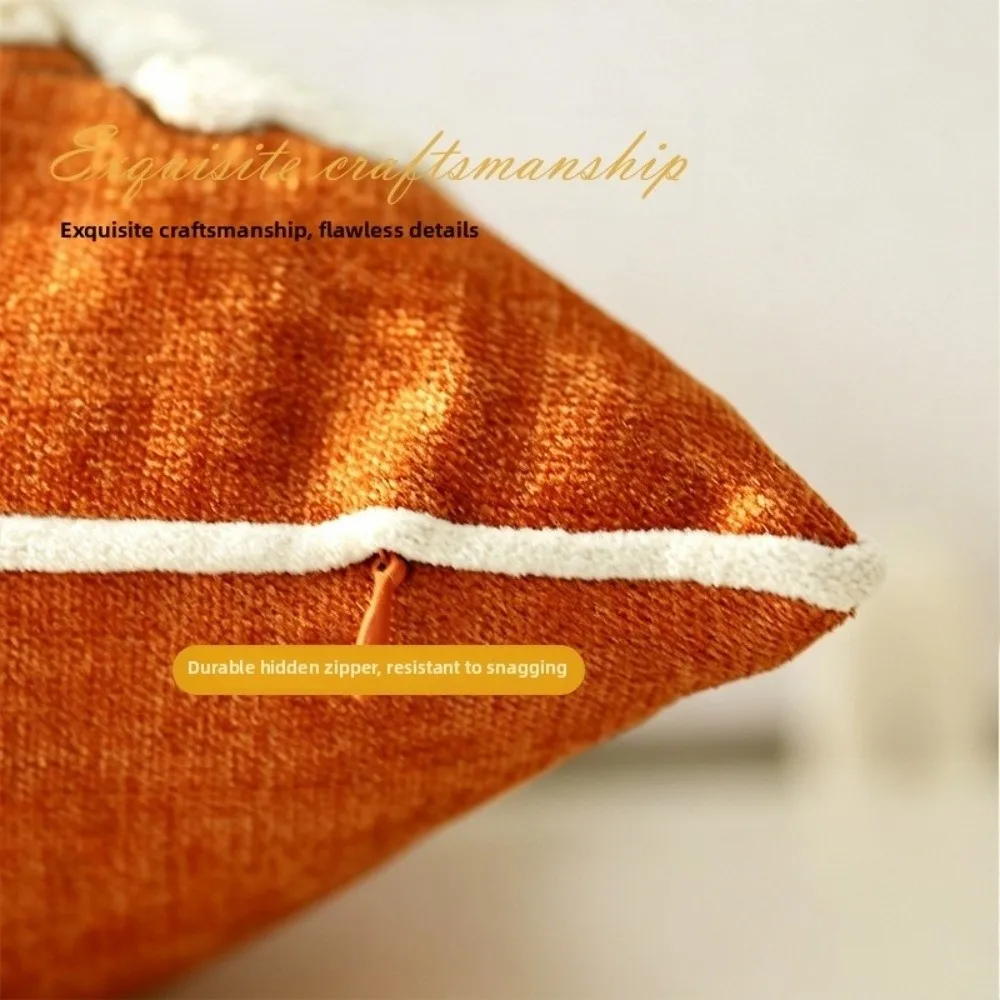 Chenille Throw Pillow Covers Pumpkin Zipper Closure Fall Pillow Covers Maple Leaves Orange Beige Pillow Protectors Sofa Decor