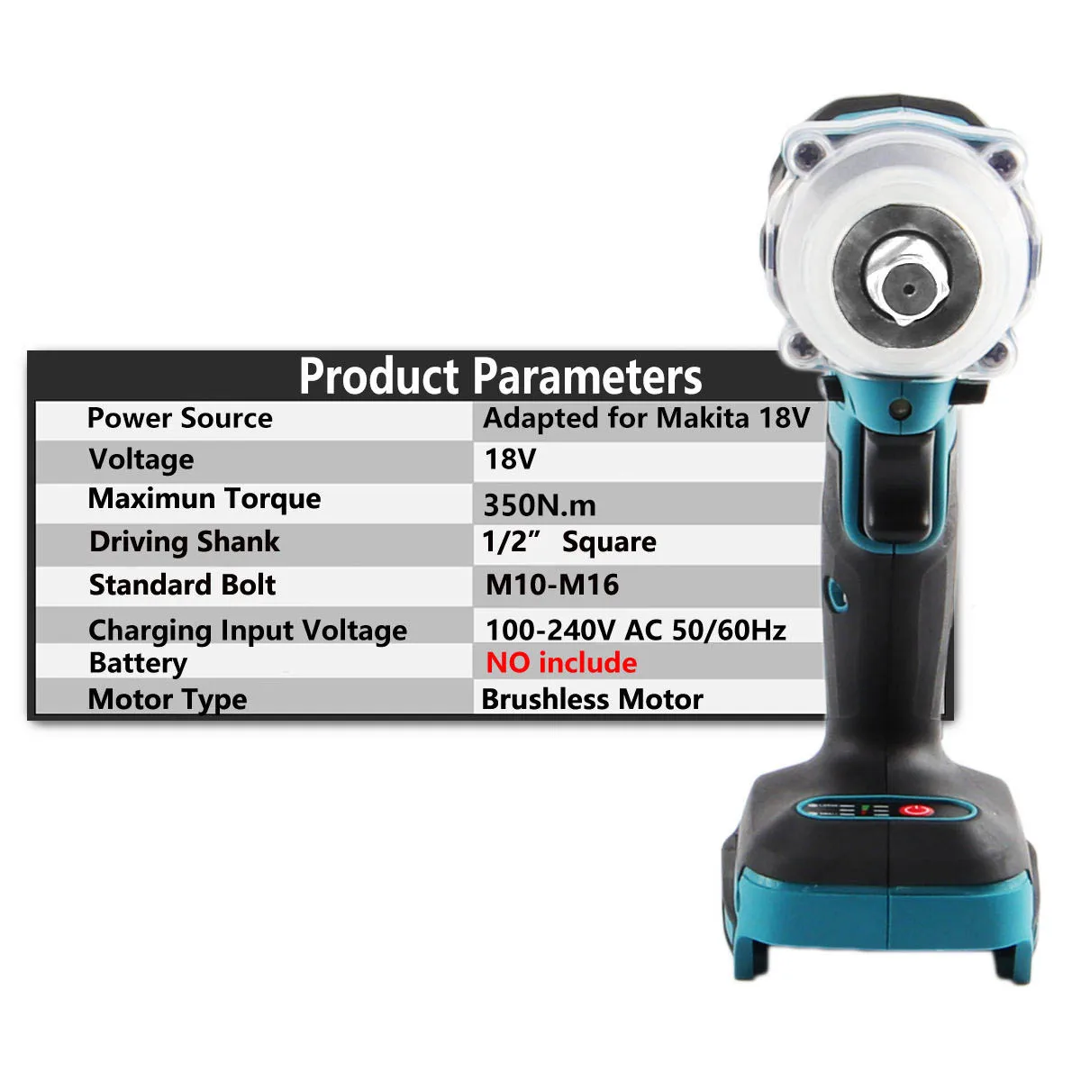 Brushless Electric Impact Wrench 1/2 inch Wrench 350 N.M Torque Electric tools For Makita 18V Battery (No Battery)