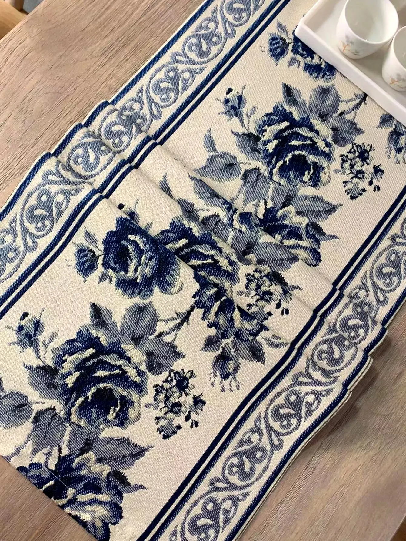 Chinese Flower Embossed Embroidery Chenille Table Runner Living Room Table Coffee Table Placemat Decoration