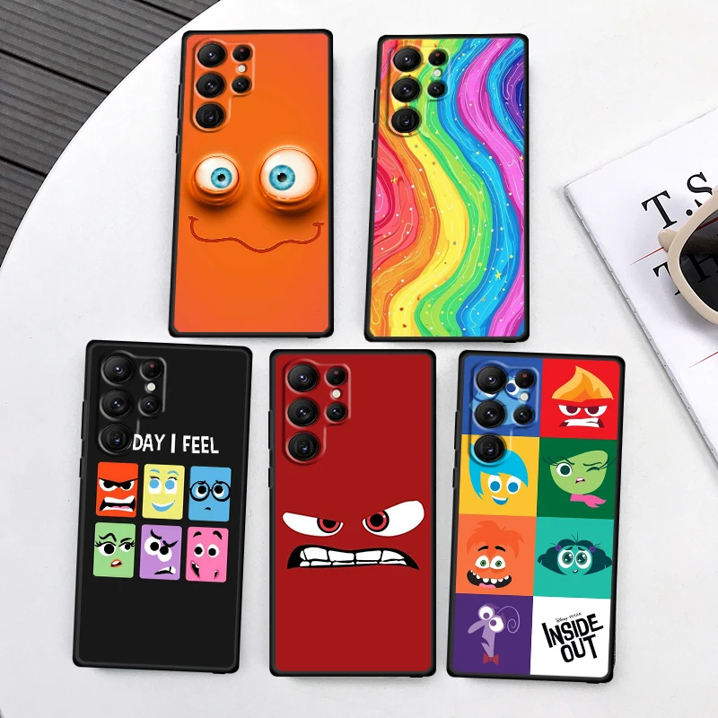 Disney Inside Out Emote Cute For Samsung Galaxy S24 S23 S22 S21 S20 FE S10 S10E Plus Ultra Pro Lite 5G Black TPU Phone Case