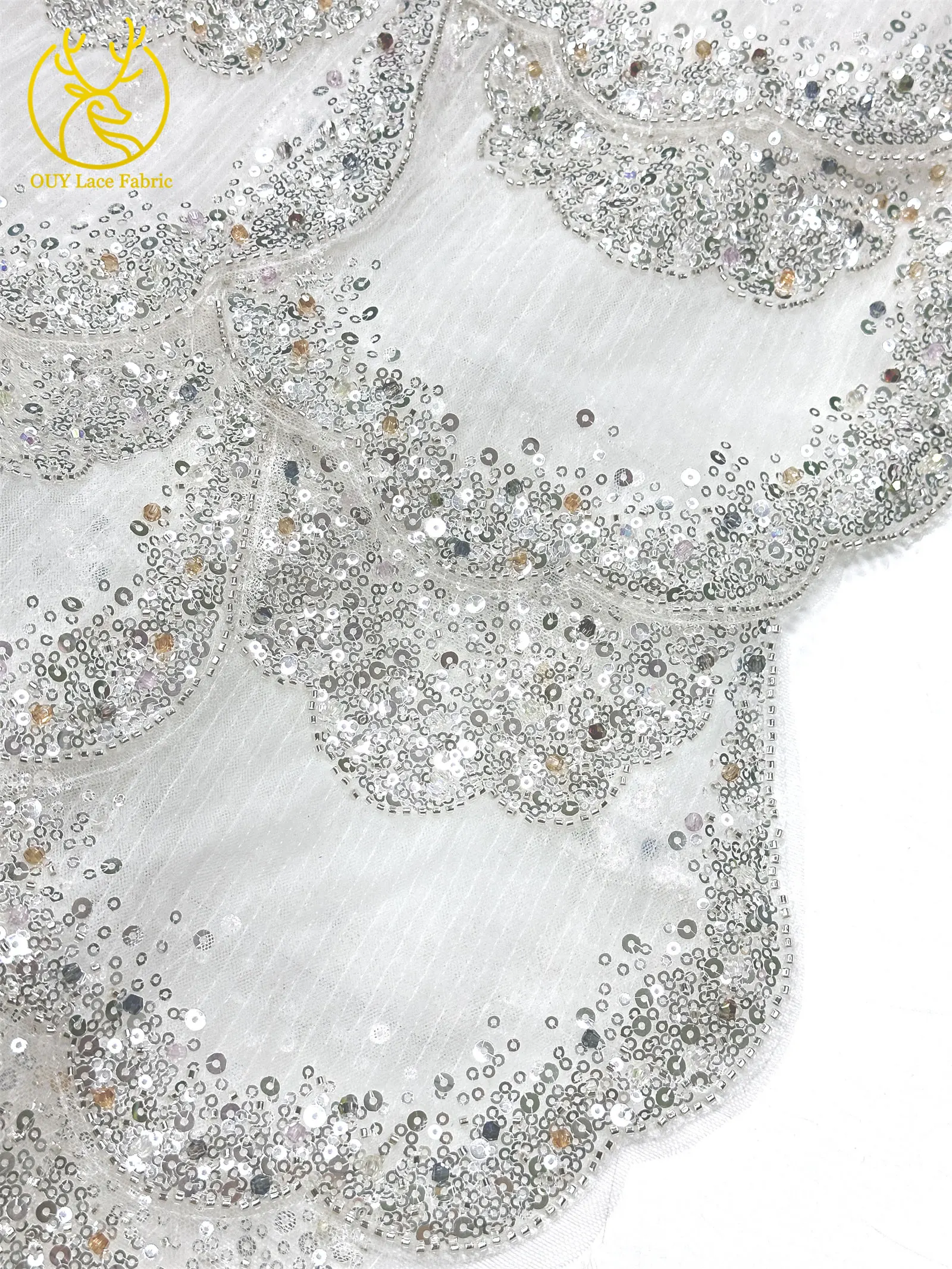 3D-Stickerei mit Pailletten und Perlen, marineblaue afrikanische Spitze, französischer Tüll, Netzspitze für Braut, Hochzeit, DIY, handgemachtes Nähen – Detail 17