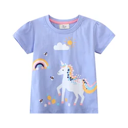 Jumping Meters 2-7T Unicorn Lovely Girls T Shirts Summer Children's Clothing Short Sleeve Kids Tees Tops Baby Clothes Shirt