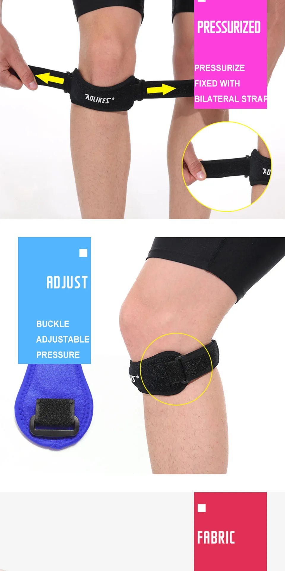 1PCS Einstellbare Knie Patellasehne Unterstützung Strap Band Knie Unterstützung Klammer Pads für Laufen Basketball Outdoor Sport – Detail 3