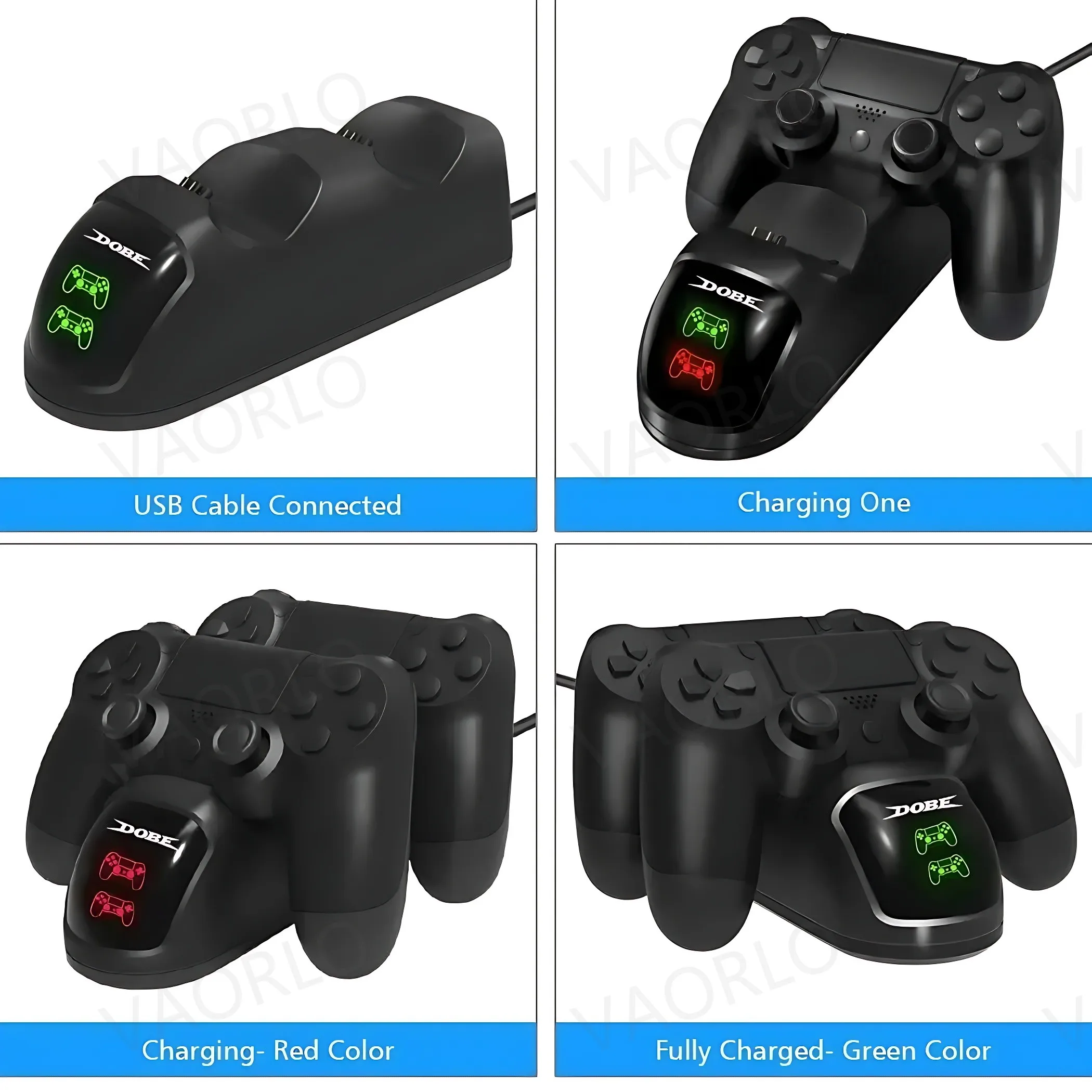 محطة شحن PS4 جديدة شاحن لاسلكي سريع لوحدة التحكم في ألعاب الفيديو مؤشر LED USB قاعدة مزدوجة لـ PS4 Slim/PS4 Pro