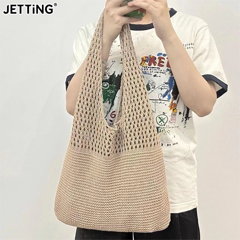 

Vintage Hollow Woven Underarm Shoulder Bag Knitted Handbag for Women Large Capacity Shopper Totes Ladies Summer Beach Travel Bag