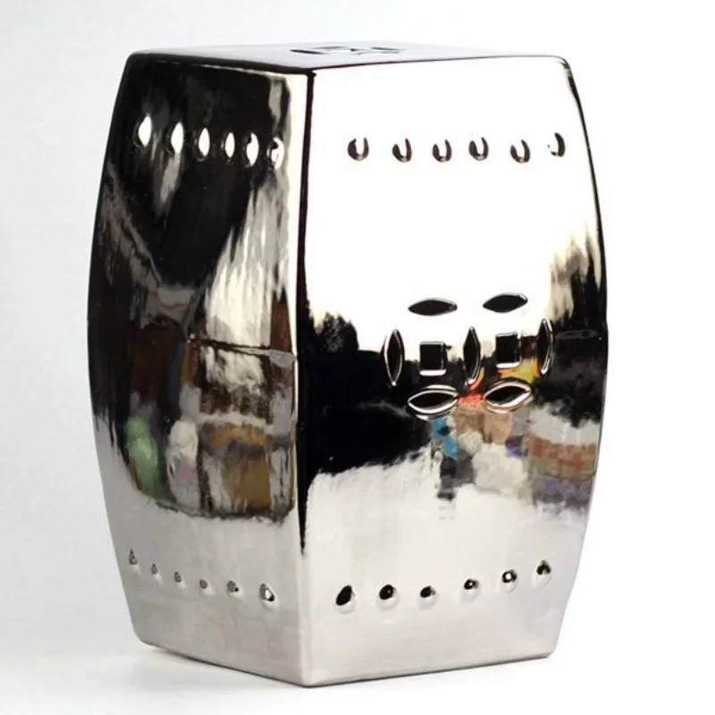 

Ceramic silver plated, silver, square porcelain stool, cool pier, home shoe changing stool, garden stool, bathroom stool