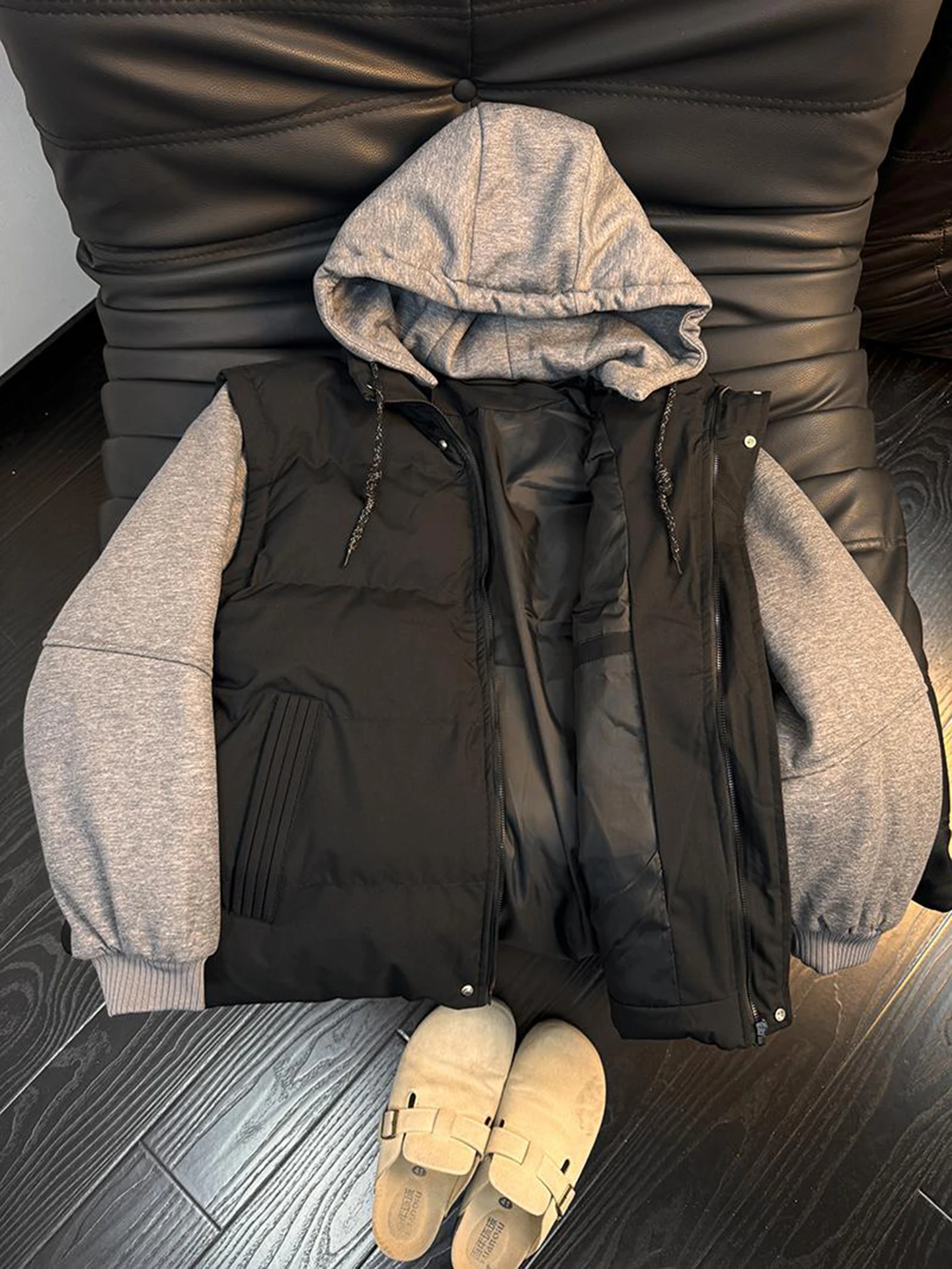 

Warmth Thiened American Cleanfit Detachable Vest Cotton Jaet for Men Winter Warm Hooded Bread Sle Coat Youth Faion