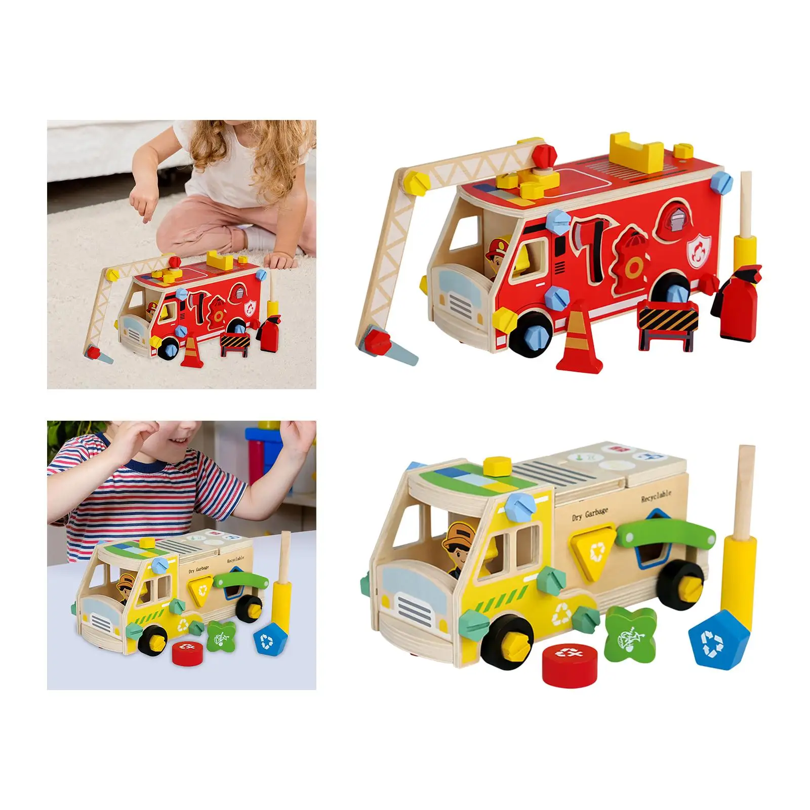 Juego de construcción de juguete con tuercas y pernos de madera, coche de juguete, juego de simulación