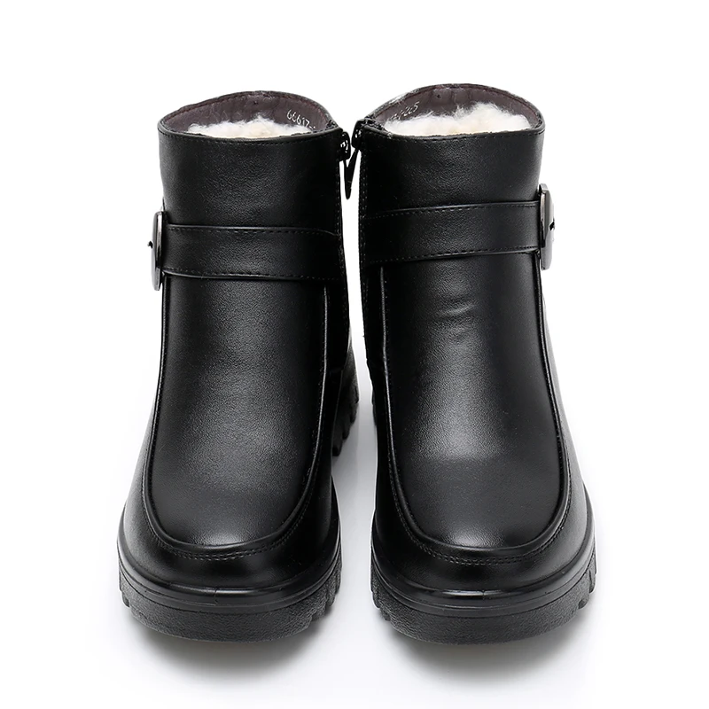 Fashion Winter Women Leather Ankle Boots Female Thick Plush Warm Snow Boots Mother Waterproof Non-slip Booties Botas De Mujer