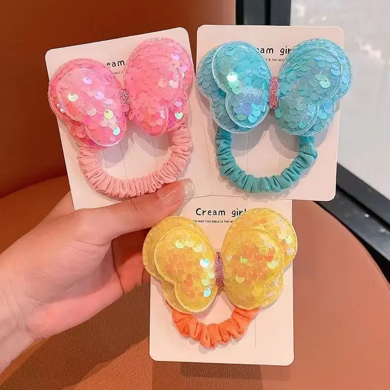 Coletero con lentejuelas y mariposas para niña, coletero de goma para el pelo, cintas coloridas para el pelo, accesorios para el cabello