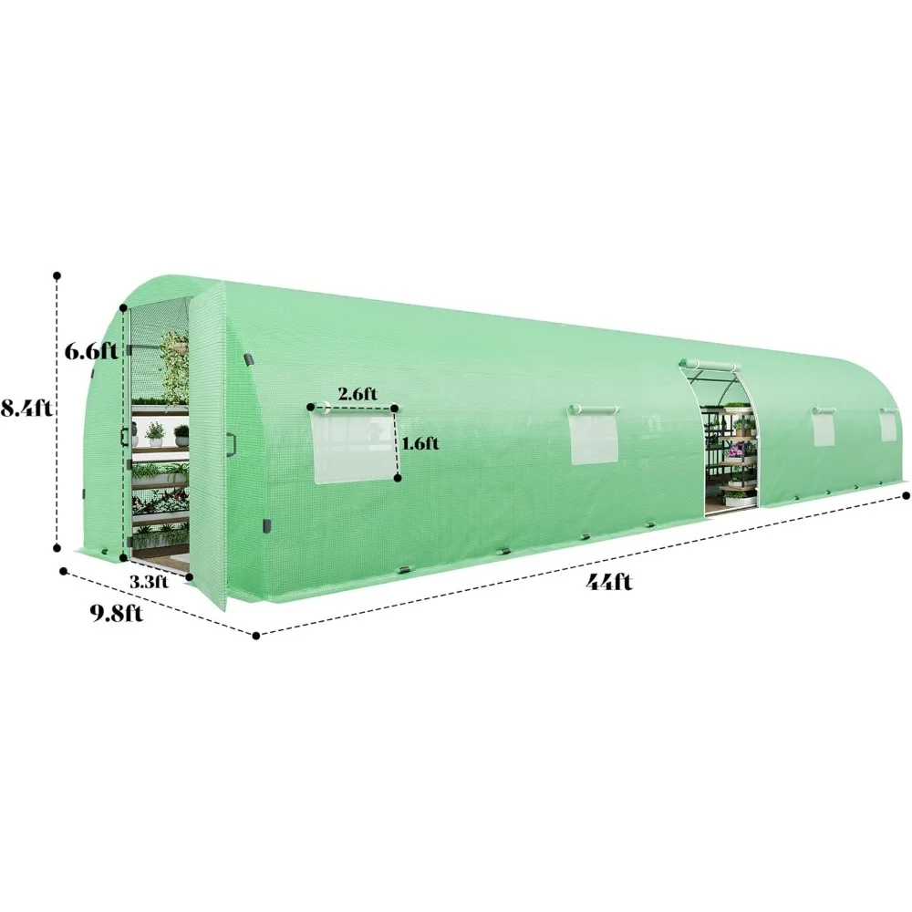 44x10x7.5 FT Tunnel Greenhouse, Upgraded Swing Door, Galvanized Steel Frame, Film Clips, Premium PE Cover, Outdoor Greenhouse