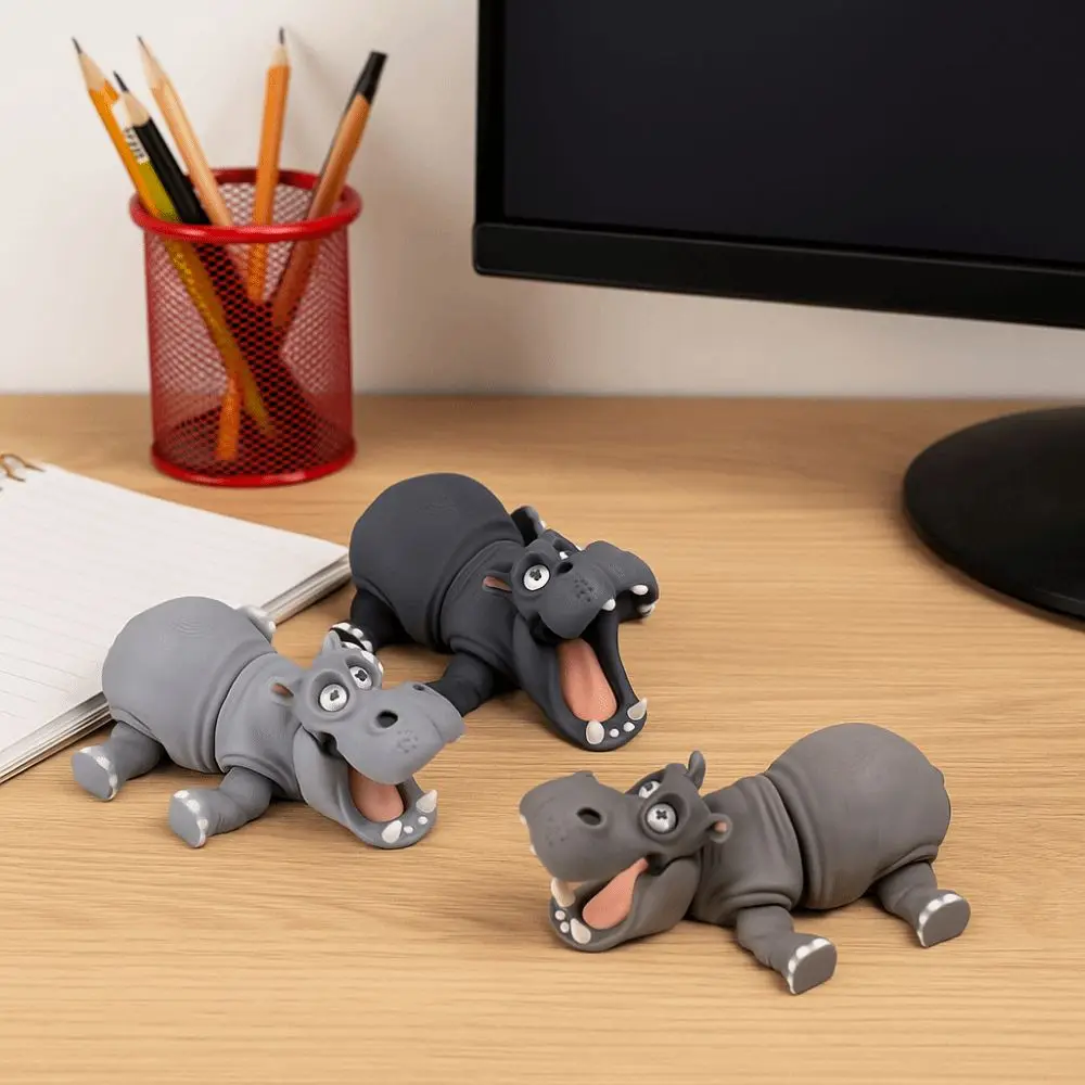 

Creative Design 3D Printed Hippopotamus Cute Style Poseable Joints Simulation Hippopotamus Model toy Rotatable PLA