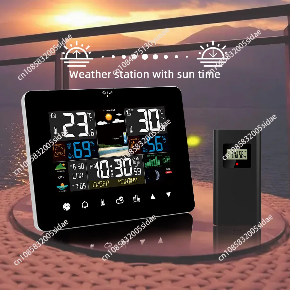 Weather Station Multi-function Alarm Clock Thermometer Hygrometer Touch Screen Operation with Wireless Outdoor Sensor