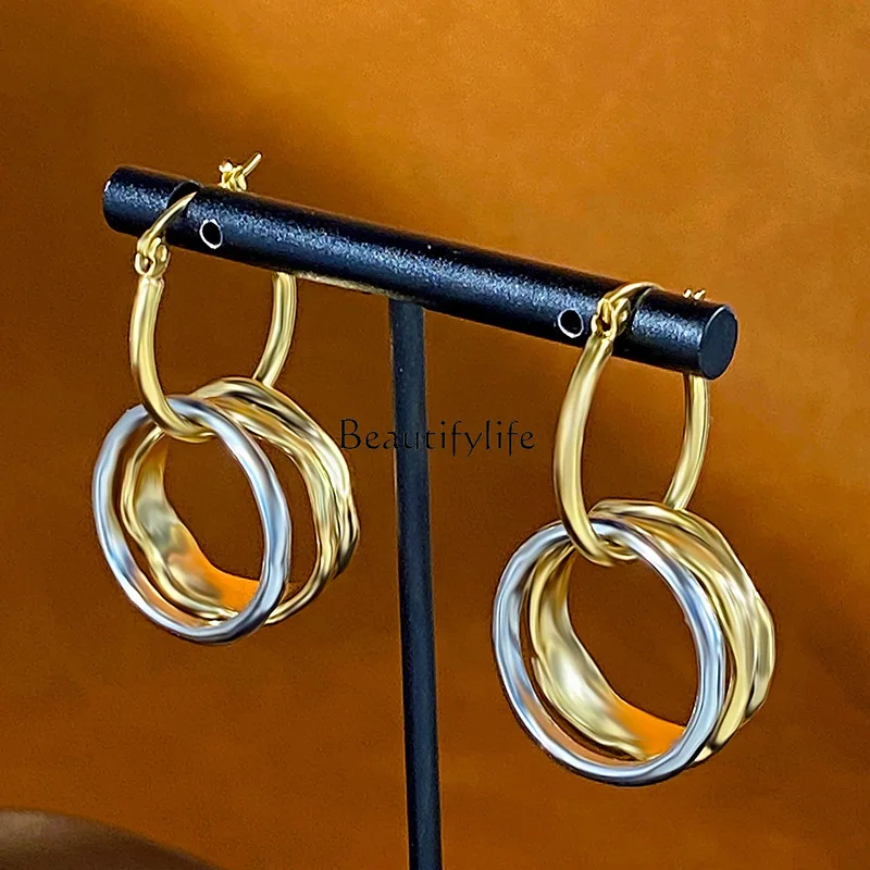 

Retro advanced sense metal cold wind three rings circle ear buckle exaggerated atmosphere